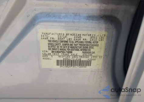 2012 Nissan Sentra 2.0 S z USA, uszkodzony, nr VIN 3N1AB6AP3CL718200